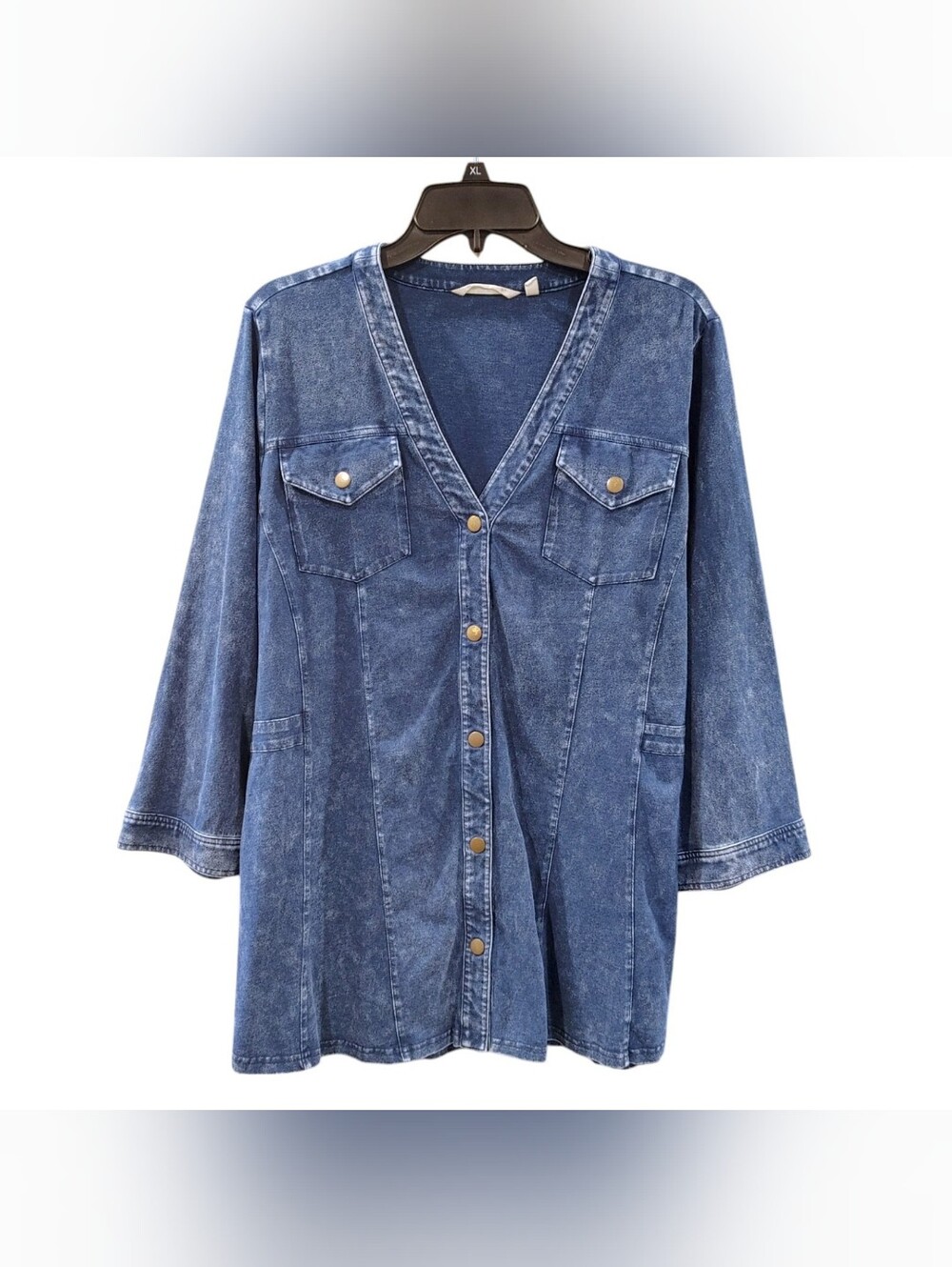Soft Surroundings Blue 3/4 Sleeve Stretch Button Front Shirt Womens Plus Size 1X